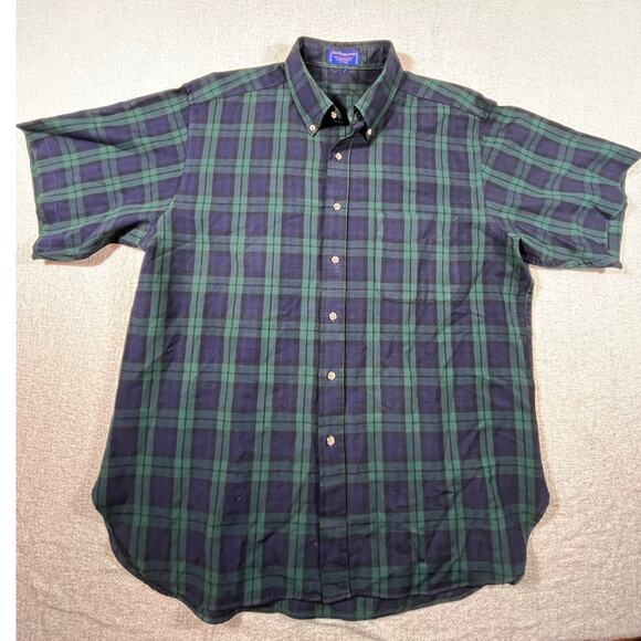 Pendleton Men’s 2x Blue Green 100% Wool Black Watch Tartan Short Sleeve Shirt - Picture 1 of 8